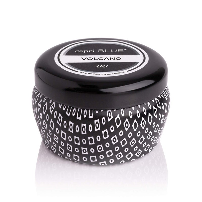 Capri Blue Volcano Scented Mini Tin Jar Candle - Printed Mini Tin Candles for Home Scented with Tropical Fruit & Sugared Citrus - Long Lasting Soy Wax Blend - Black (3 oz) - Image 1